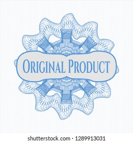 Light blue rosette. Linear Illustration with text Original Product inside