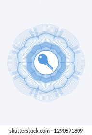Light blue rosette. Linear Illustration with key icon inside
