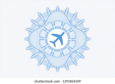 Light blue rosette. Linear Illustration with plane icon inside