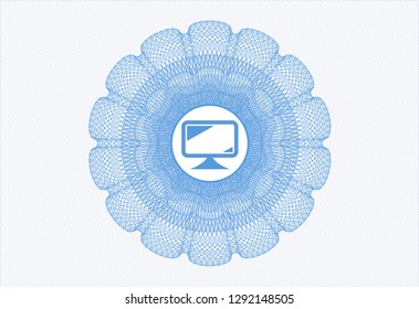 Light blue rosette. Linear Illustration with monitor icon inside