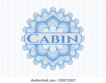 Light blue rosette. Linear Illustration with text Cabin inside