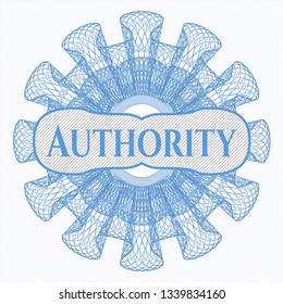 Light blue rosette. Linear Illustration with text Authority inside