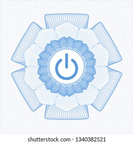 Light blue rosette. Linear Illustration with power icon inside
