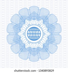 Light blue rosette. Linear Illustration with globe, website icon inside