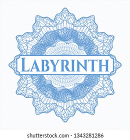 Light blue rosette. Linear Illustration with text Labyrinth inside