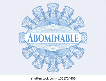 Light blue rosette. Linear Illustration with text Abominable inside