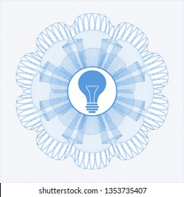 Light blue rosette. Linear Illustration with light bulb icon inside