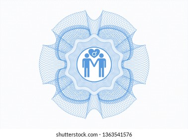 Light blue rosette. Linear Illustration with gay men love icon inside