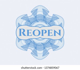 Light blue rosette. Linear Illustration with text Reopen inside