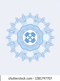 Light blue rosette. Linear Illustration with dumbbell icon inside