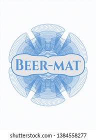 Light blue rosette. Linear Illustration with text Beer-mat inside