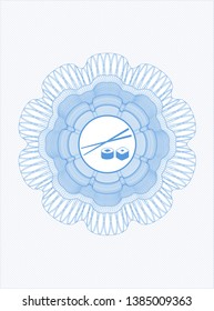 Light blue rosette. Linear Illustration with sushi icon inside