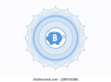Light blue rosette. Linear Illustration with bitcoin piggy bank icon inside