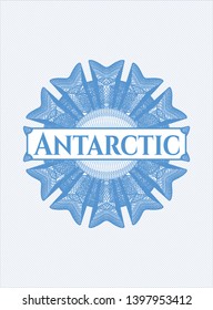 Light blue rosette. Linear Illustration with text Antarctic inside