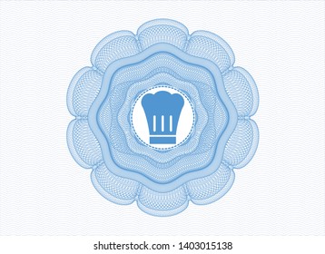Light blue rosette. Linear Illustration with chef hat icon inside