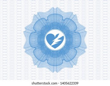 Light blue rosette. Linear Illustration with broken heart icon inside