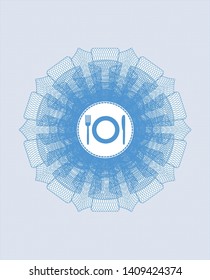 Light blue rosette. Linear Illustration with restaurant icon inside