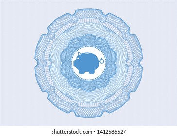Light blue rosette. Linear Illustration with piggy bank icon inside