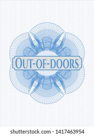 Light blue rosette. Linear Illustration with text Out-of-doors inside
