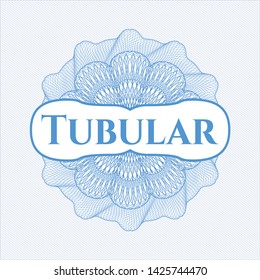 Light blue rosette. Linear Illustration with text Tubular inside