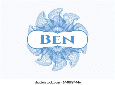 Light blue rosette. Linear Illustration with text Ben inside