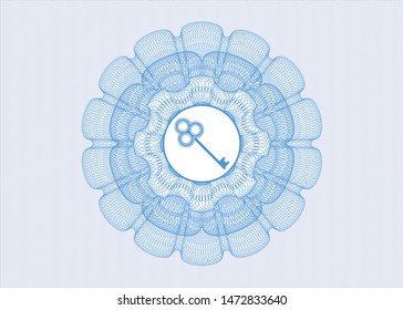 Light blue rosette. Linear Illustration with key icon inside