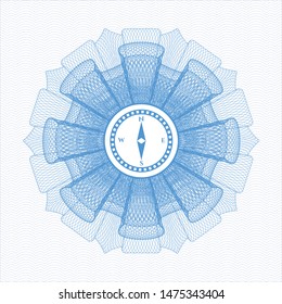 Light blue rosette. Linear Illustration with compass icon inside