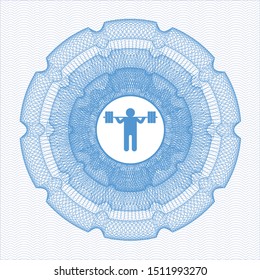 Light blue rosette. Linear Illustration with squat icon inside