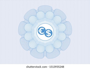 Light blue rosette. Linear Illustration with currency exchange icon inside