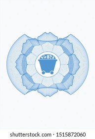 Light blue rosette. Linear Illustration with Bitcoin mining trolley icon inside