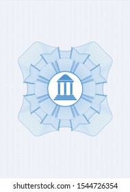 Light blue rosette. Linear Illustration with bank icon inside