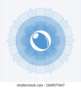 Light blue rosette. Linear Illustration with olive icon inside