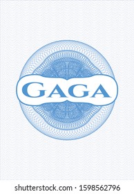 Light blue rosette. Linear Illustration with text Gaga inside