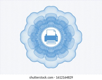 Light blue rosette. Linear Illustration with printer icon inside