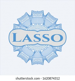Light blue rosette. Linear Illustration with text Lasso inside