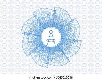 Light blue rosette. Linear Illustration with drawing compass icon inside