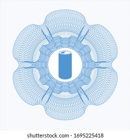 Rosette azul claro. Ilustración lineal con un icono de lata de refresco