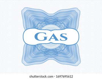 Rosette azul claro. Ilustración lineal con texto Gas en el interior