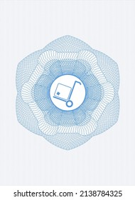 Light blue rosette. Linear Illustration. with cargo icon inside