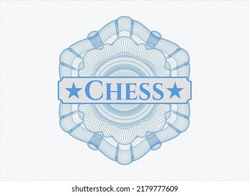 Light blue rosette. Linear Illustration with text Chess inside