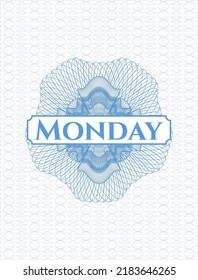 Light blue rosette. Linear Illustration with text Monday inside