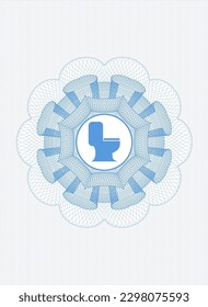 Rosette azul claro. Ilustración lineal. con el icono de WC dentro