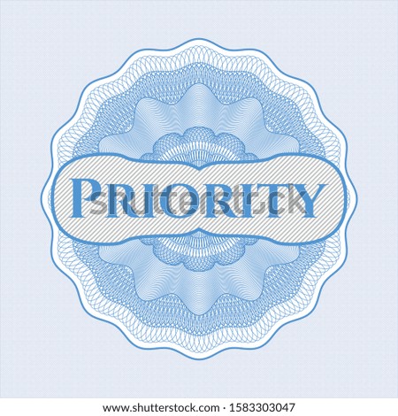 Light blue rosette. Linear Illustration with text Priority inside