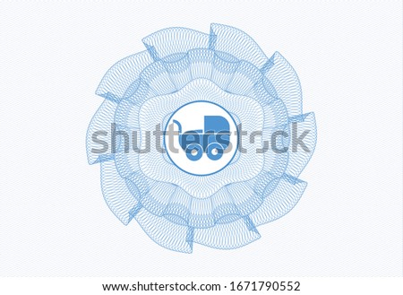 Light blue rosette. Linear Illustration with baby cart icon inside