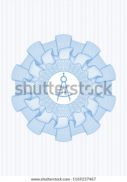 Light blue rosette. Linear Illustration with\
drawing compass icon\
inside
