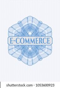 Light blue rosette (money style emblem) with text e-commerce inside
