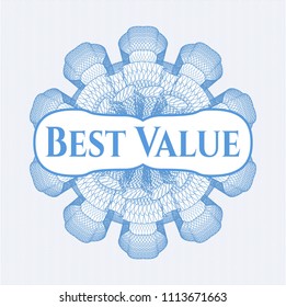  Light blue rosette or money style emblem with text Best Value inside