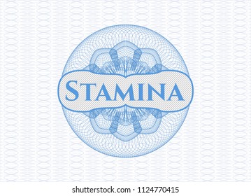 Light blue rosette (money style emblem) with text Stamina inside