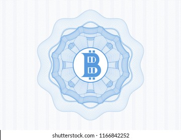 Light blue rosette (money style emblem) with bitcoin icon inside