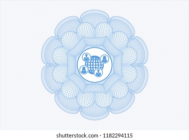 Light blue rosette or money style emblem with social network icon inside